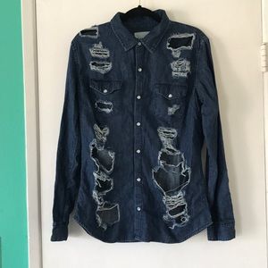 LF carmar distressed oversized denim shirt
